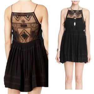 Free People Emily Black Crochet mini Dress Size XS